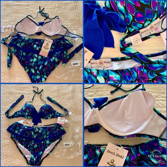 Tatyana Beach Bash Retro High-Waisted 2 Piece Swimsuit Ruffled Skirt Medium NWT - Picture 5 of 8